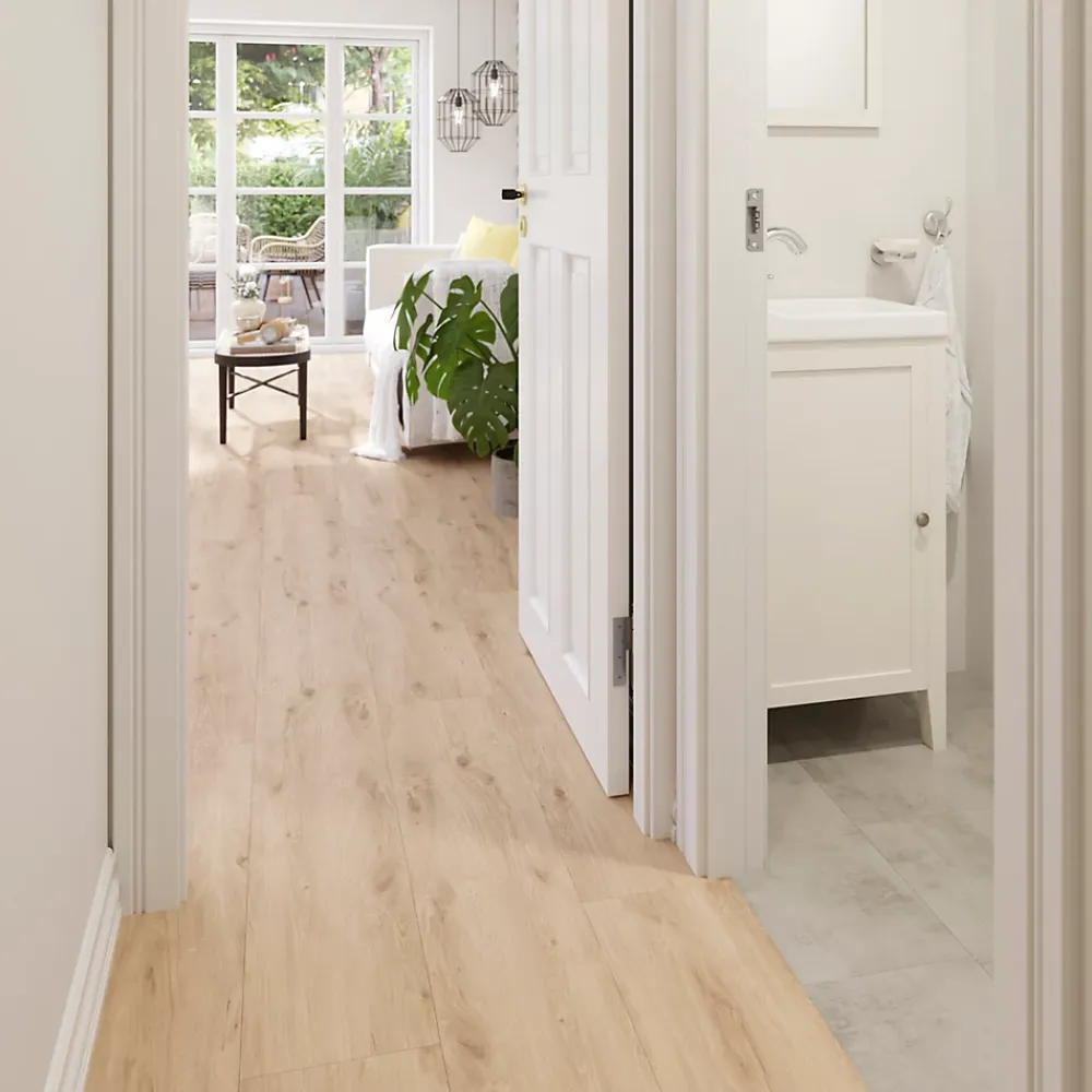 GoodHome Sol stratifié clipsable Konkrete aspect béton gris 8 mm compatible pièces humides- Sol Stratifié