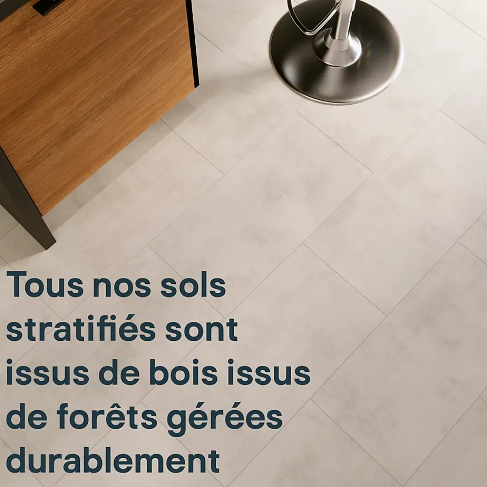 GoodHome Sol stratifié clipsable Konkrete aspect béton gris 8 mm compatible pièces humides- Sol Stratifié