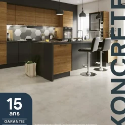 GoodHome Sol stratifié clipsable Konkrete aspect béton gris 8 mm compatible pièces humides- Sol Stratifié