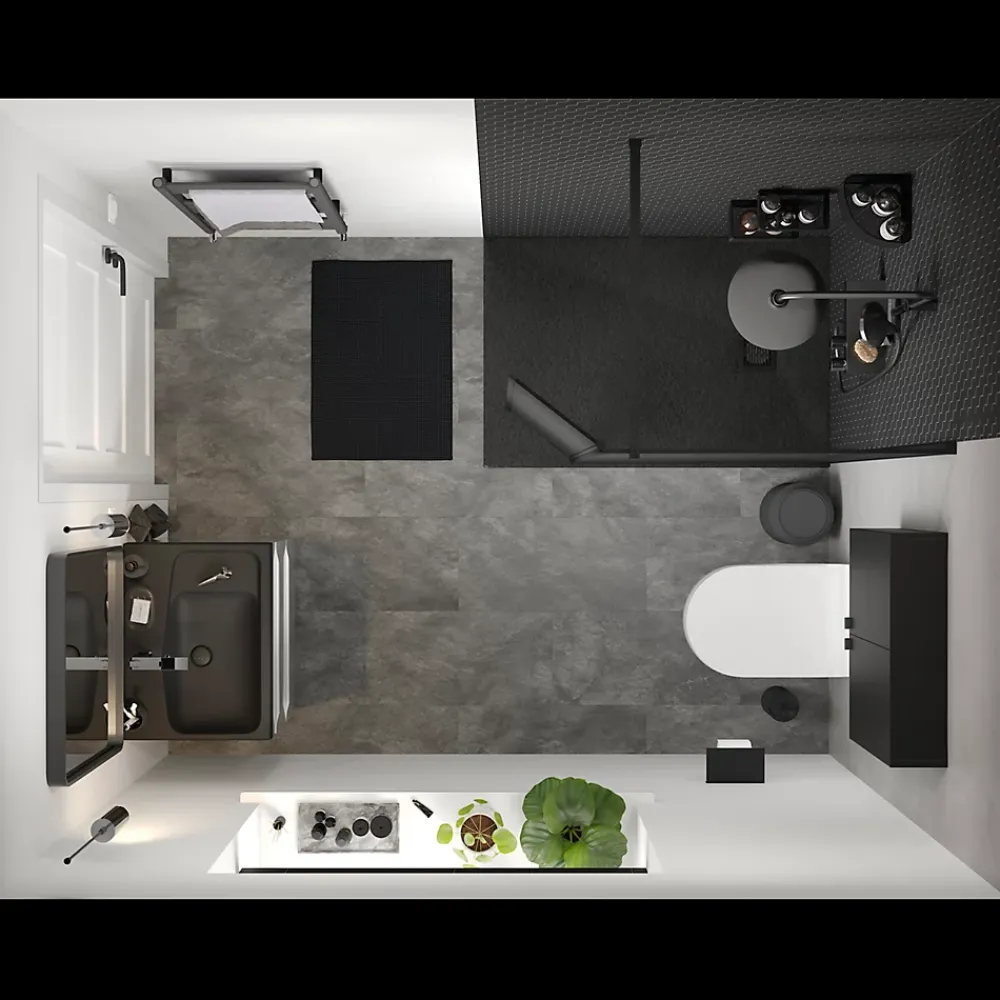 GoodHome Sol Stratifié<Sol stratifié clipsable Slate aspect pierre anthracite 8 mm compatible pièces humides