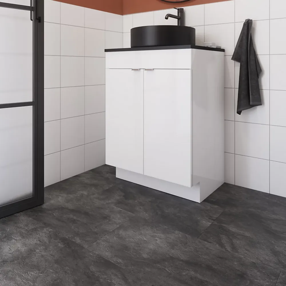 GoodHome Sol Stratifié<Sol stratifié clipsable Slate aspect pierre anthracite 8 mm compatible pièces humides