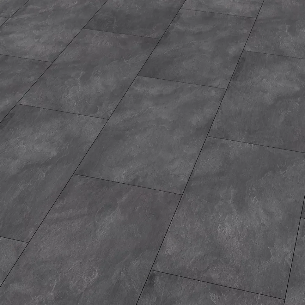 GoodHome Sol Stratifié<Sol stratifié clipsable Slate aspect pierre anthracite 8 mm compatible pièces humides