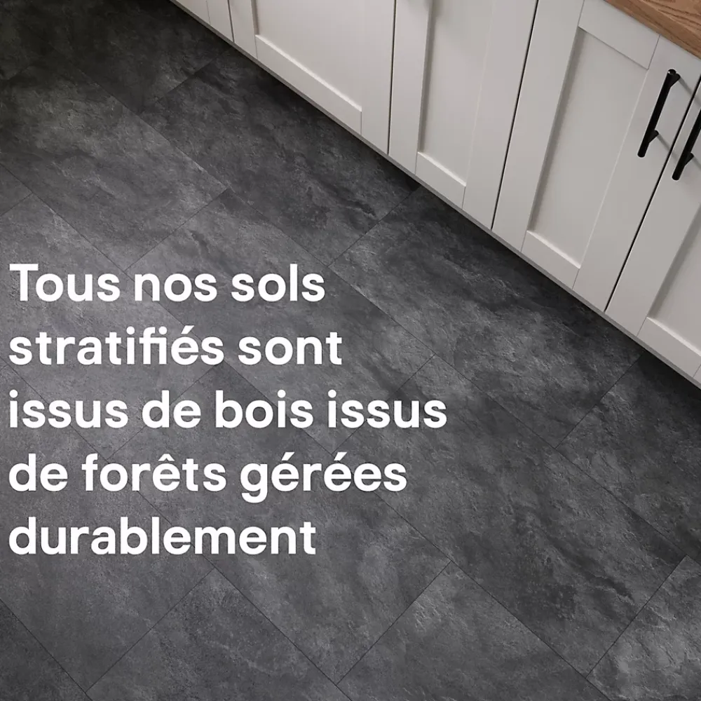 GoodHome Sol Stratifié<Sol stratifié clipsable Slate aspect pierre anthracite 8 mm compatible pièces humides