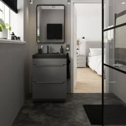 GoodHome Sol Stratifié<Sol stratifié clipsable Slate aspect pierre anthracite 8 mm compatible pièces humides