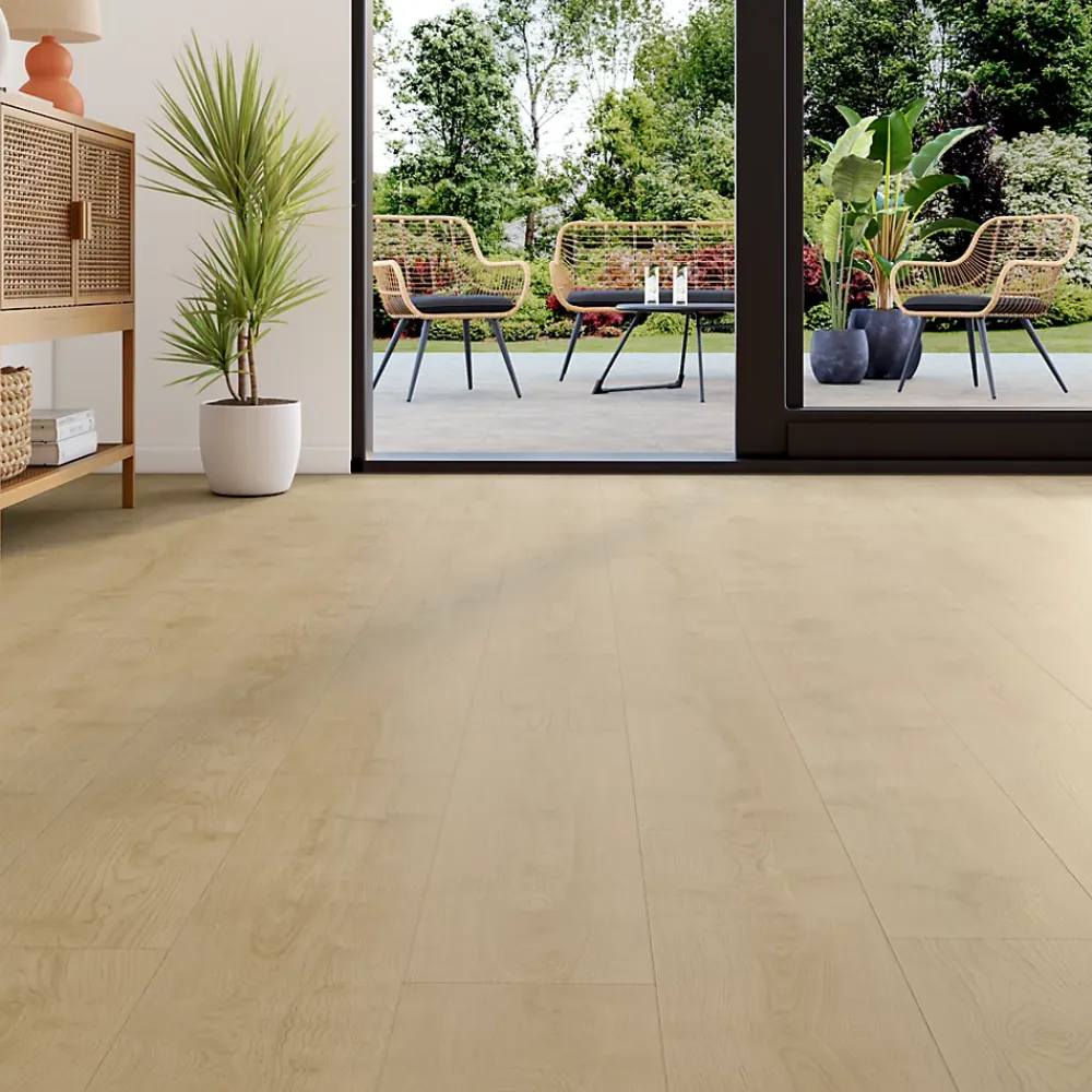 GoodHome Sol Stratifié<Sol stratifié Collville , passage intense AC5, effet chêne, L.129 cm x l.19,3 cm x ép.8 mm, résistant à l'eau