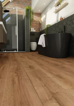 GoodHome Sol Stratifié<Sol stratifié Collville , passage intense AC5, effet chêne brun foncé, L.129 cm x l.19,3 cm x ép.8 mm, résistant à l'eau