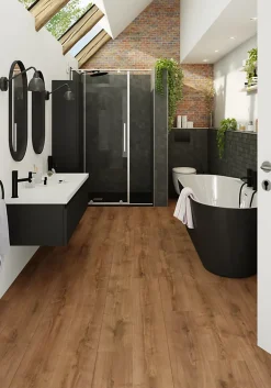 GoodHome Sol Stratifié<Sol stratifié Collville , passage intense AC5, effet chêne brun foncé, L.129 cm x l.19,3 cm x ép.8 mm, résistant à l'eau
