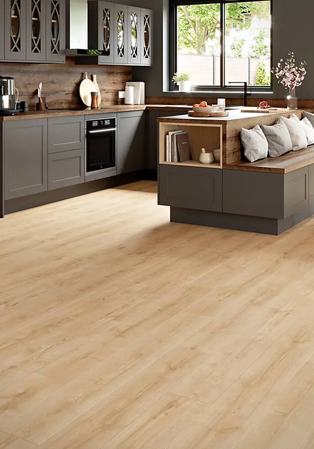 GoodHome Sol Stratifié<Sol stratifié Colville , passage intense AC5, effet chêne blond, L.129 cm x l.19,3 cm x ép.8 mm, résistant à l'eau