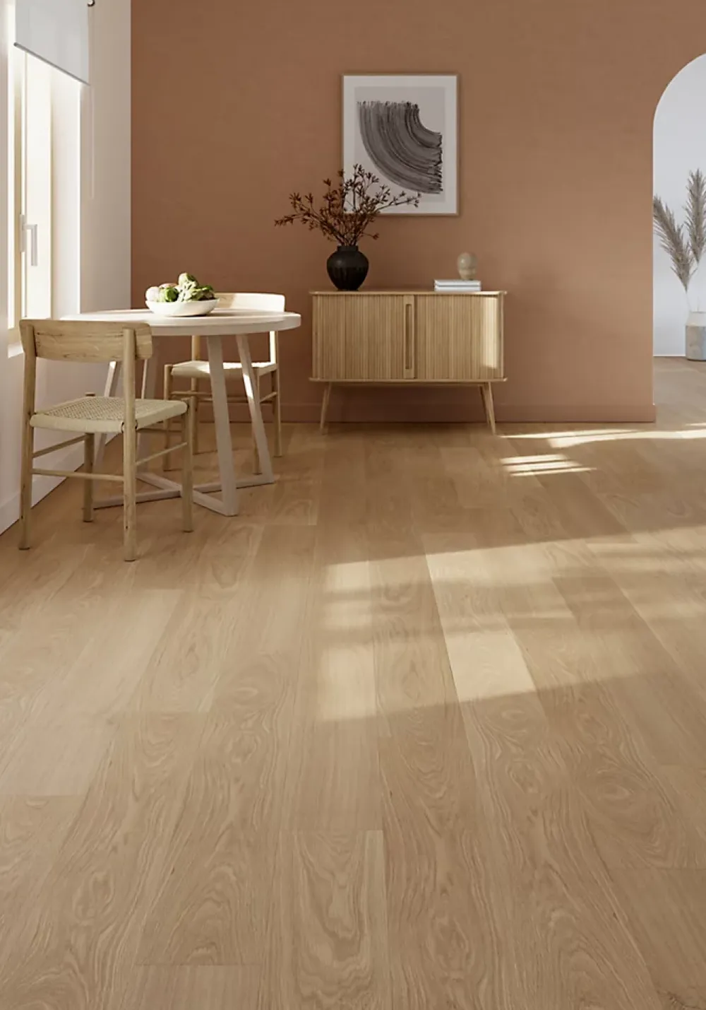 GoodHome Sol stratifié Comford , passage élevé AC4, effet chêne, L.129,2 cm x l.19,3 cm x ép.8 mm, résistant à l'eau- Sol Stratifié