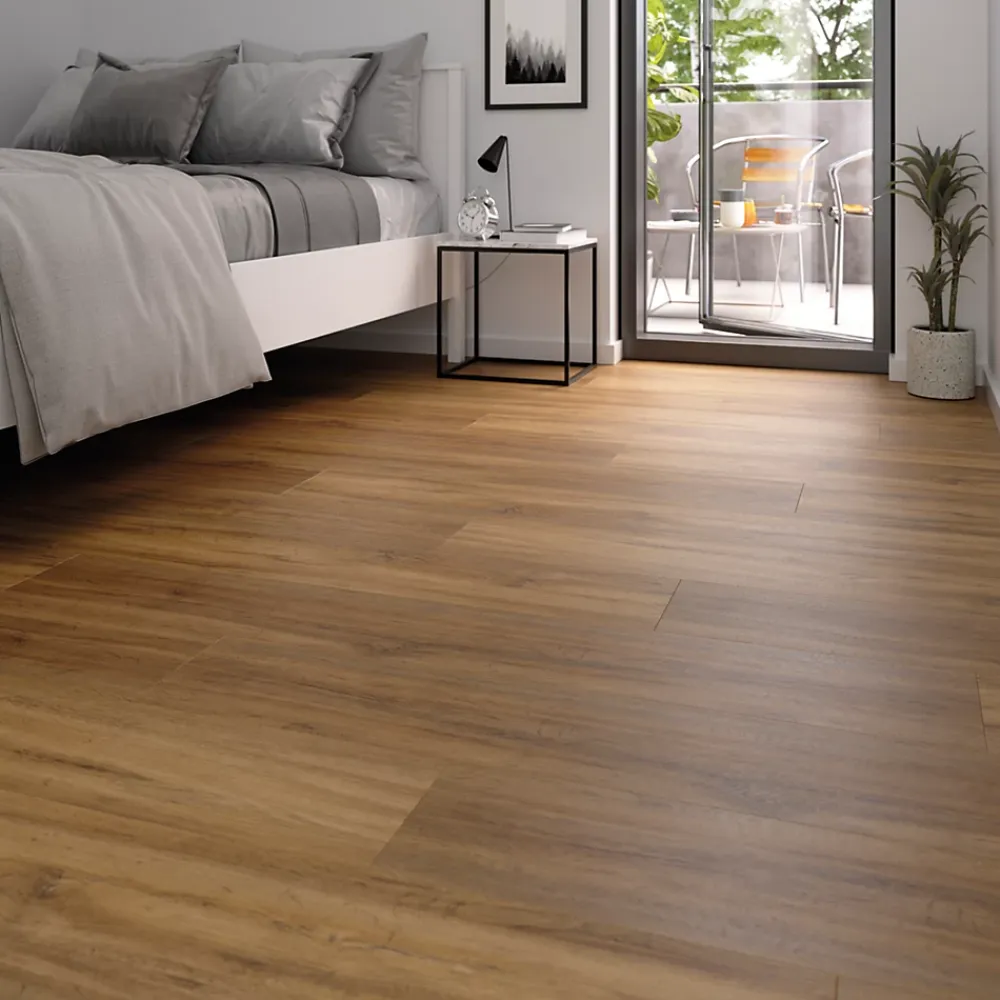 GoodHome Sol Stratifié<Sol stratifié Devonport , passage élevé AC4, effet chêne miel, L.128,6 cm x l.19,4 cm x ép.8 mm