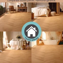 Homflor Sol stratifié Dorado bâton rompu , passage intense AC5, effet chêne blond, L.64,4 cm x l.14,3 cm x ép.8 mm, résistant à l'eau- Sol Stratifié