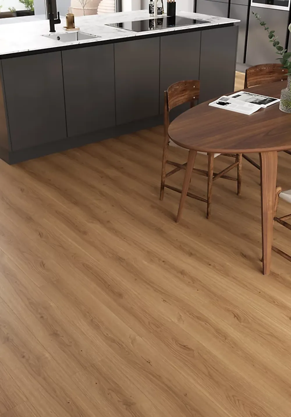 GoodHome Sol stratifié Dovercourt , passage intense AC5, effet chêne miel, L.129,2 cm x l.19,3 cm x ép.8 mm- Sol Stratifié