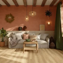 GoodHome Sol stratifié effet chêne blond passage élevé AC4 L.138,3 x l.19,3 cm x ép.8 mm, Towcester- Sol Stratifié
