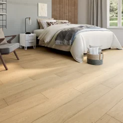 GoodHome Sol stratifié effet chêne blond passage intense AC5 L.129,2 x l.19,3 cm x ép.8 mm, Bryce- Sol Stratifié