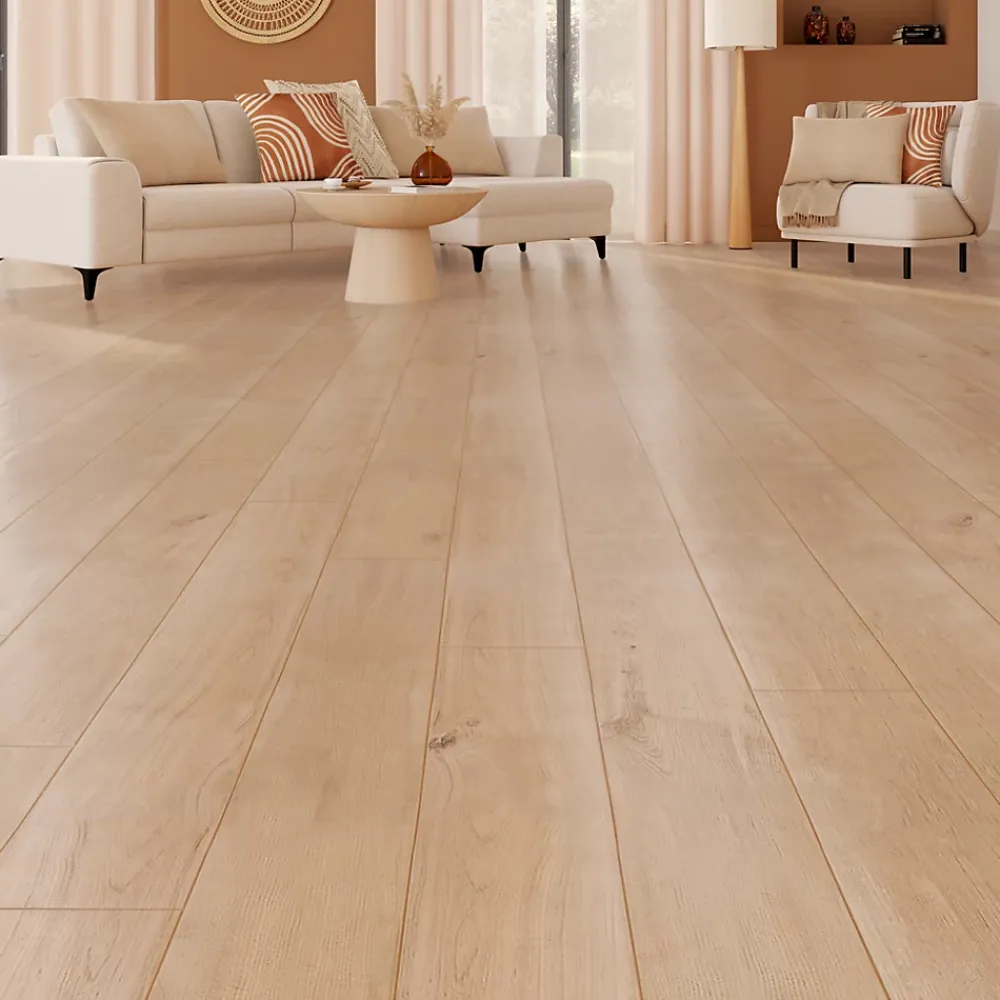 GoodHome Sol stratifié effet chêne passage élevé AC4 L.128,6 cm x l.19,4 cm x ép.8 mm, Gladstone- Sol Stratifié
