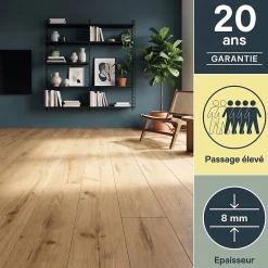 GoodHome Sol Stratifié<Sol stratifié Fleetwood , passage élevé AC4, effet chêne miel, L.138,3 cm x l.19,3 cm x ép.8 mm