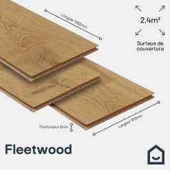 GoodHome Sol Stratifié<Sol stratifié Fleetwood , passage élevé AC4, effet chêne miel, L.138,3 cm x l.19,3 cm x ép.8 mm