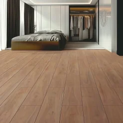 Homflor Sol stratifié Hicory carya , passage extrême AC6, effet bois Hickory brun, L.128,6 cm x l.21,4 cm x ép.10 mm, résistant à l'eau- Sol Stratifié