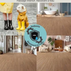 Homflor Sol stratifié Hicory carya , passage extrême AC6, effet bois Hickory brun, L.128,6 cm x l.21,4 cm x ép.10 mm, résistant à l'eau- Sol Stratifié