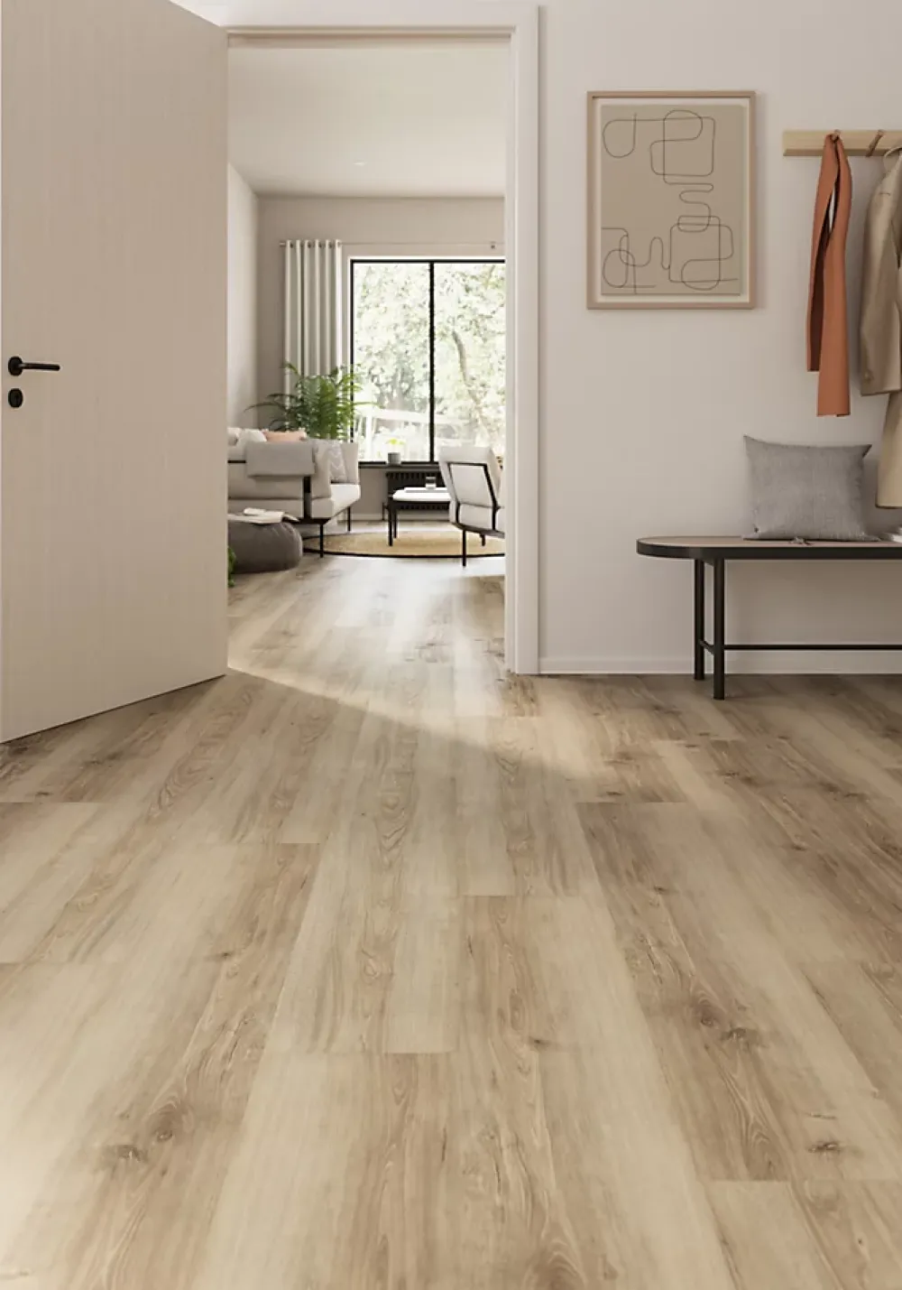 GoodHome Sol Stratifié<Sol stratifié Ledbury nat , passage intense AC5, effet chêne, L.128,5 cm x l.28 cm x ép.8 mm