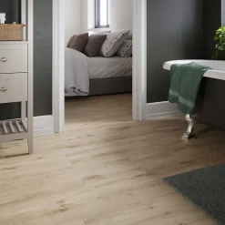 GoodHome Sol stratifié Lulea , passage élevé AC4, effet chêne blond, L.129,2 cm x l.24,6 cm x ép.8 mm, résistant à l'eau- Sol Stratifié