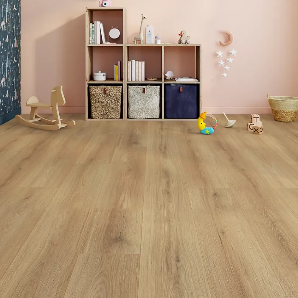 GoodHome Sol Stratifié<Sol stratifié Masterton , passage élevé AC4, effet chêne naturel, L.138,3 cm x l.19,3 cm x ép.8 mm