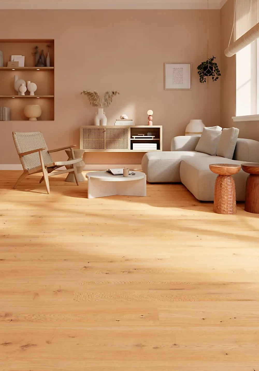 GoodHome Sol Stratifié<Sol stratifié Quincey , passage élevé AC4, effet chêne miel, L.129,2 cm x l.19,3 cm x ép.8 mm, résistant à l'eau