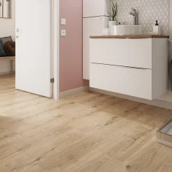 GoodHome Sol stratifié Rowley , passage élevé AC4, effet chêne, L.129,2 cm x l.19,3 cm x ép.8 mm, résistant à l'eau- Sol Stratifié