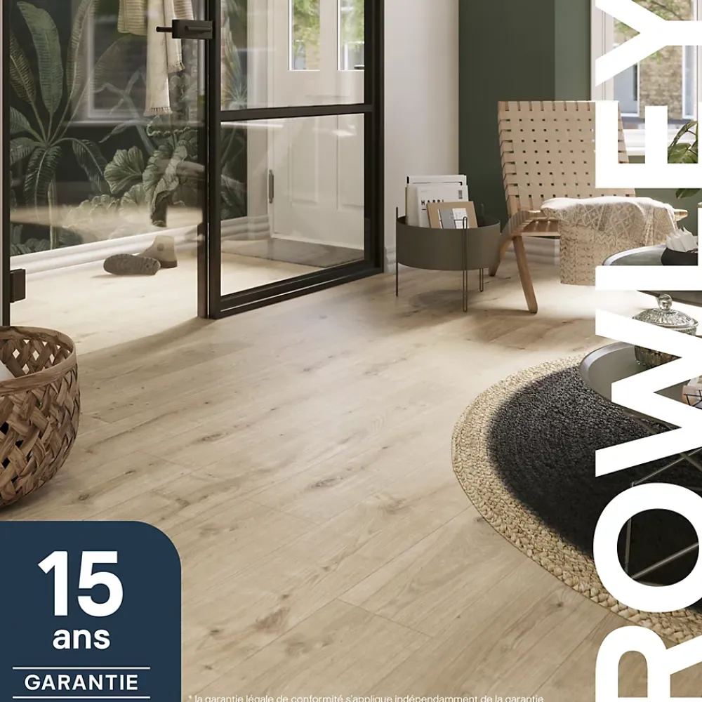 GoodHome Sol stratifié Rowley , passage élevé AC4, effet chêne, L.129,2 cm x l.19,3 cm x ép.8 mm, résistant à l'eau- Sol Stratifié