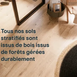GoodHome Sol stratifié Rowley , passage élevé AC4, effet chêne, L.129,2 cm x l.19,3 cm x ép.8 mm, résistant à l'eau- Sol Stratifié