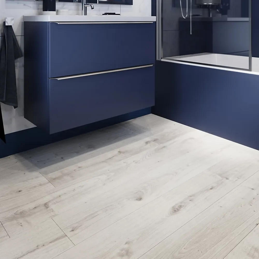 GoodHome Sol Stratifié<Sol stratifié Rowley , passage élevé AC4, effet chêne blanchi, L.129,2 cm x l.19,3 cm x ép.8 mm, résistant à l'eau