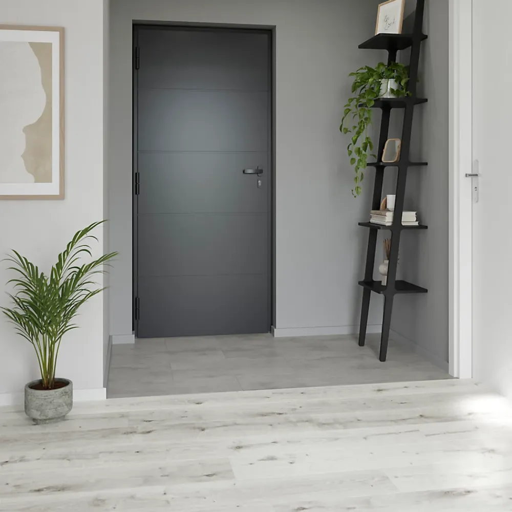 GoodHome Sol Stratifié<Sol stratifié Rowley , passage élevé AC4, effet chêne blanchi, L.129,2 cm x l.19,3 cm x ép.8 mm, résistant à l'eau