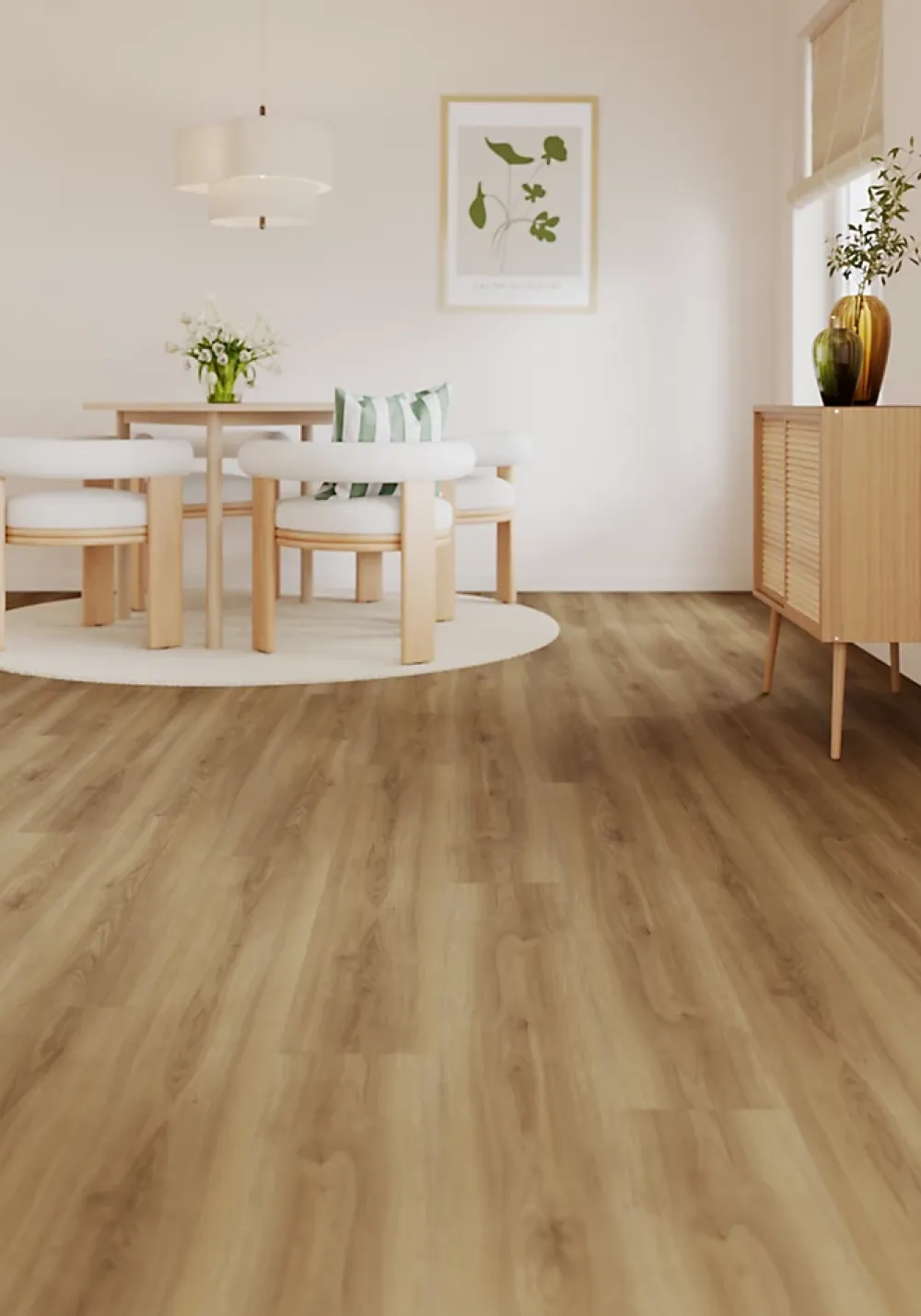 GoodHome Sol stratifié Towcester , passage élevé AC4, effet chêne blond, L.138,3 cm x l.19,3 cm x ép.8 mm, résistant à l'eau- Sol Stratifié