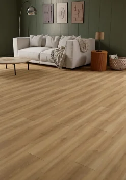 GoodHome Sol stratifié Towcester , passage élevé AC4, effet chêne blond, L.138,3 cm x l.19,3 cm x ép.8 mm, résistant à l'eau- Sol Stratifié