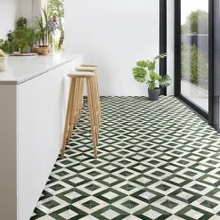 Décoweb Lino Sol Vinyle Pvc<Sol vinyle - effet Losanges marbre Blanc et vert - Rouleau de 4m x 2m