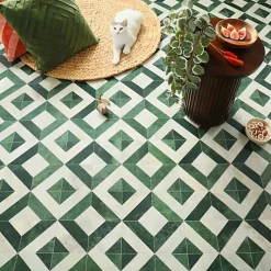 Décoweb Lino Sol Vinyle Pvc<Sol vinyle - effet Losanges marbre Blanc et vert - Rouleau de 4m x 2m