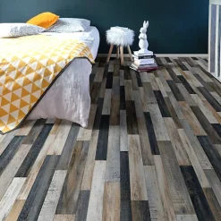 Décoweb Sol Vinyle - Imitation parquet irisé foncé - Rouleau de 4m x 3m- Lino Sol Vinyle Pvc