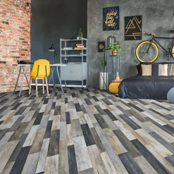 Décoweb Sol Vinyle - Imitation parquet irisé foncé - Rouleau de 4m x 3m- Lino Sol Vinyle Pvc