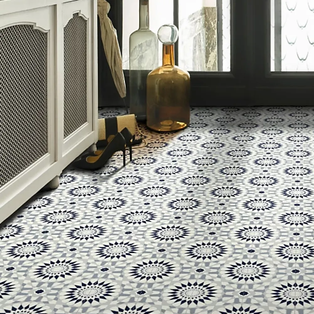 Décoweb Sol Vinyle Carreaux de ciment mosaïque bleu - Rouleau de 2m x 2m- Lino Sol Vinyle Pvc