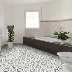 Décoweb Lino Sol Vinyle Pvc<Sol Vinyle Carreaux de ciment mosaïque noir - Rouleau de 2m x 3m