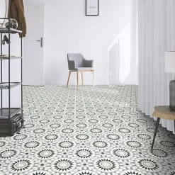 Décoweb Lino Sol Vinyle Pvc<Sol Vinyle Carreaux de ciment mosaïque noir - Rouleau de 2m x 3m