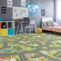 Décoweb Sol Vinyle Circuit voiture pour enfants City - Rouleau de 2m x 2m- Lino Sol Vinyle Pvc