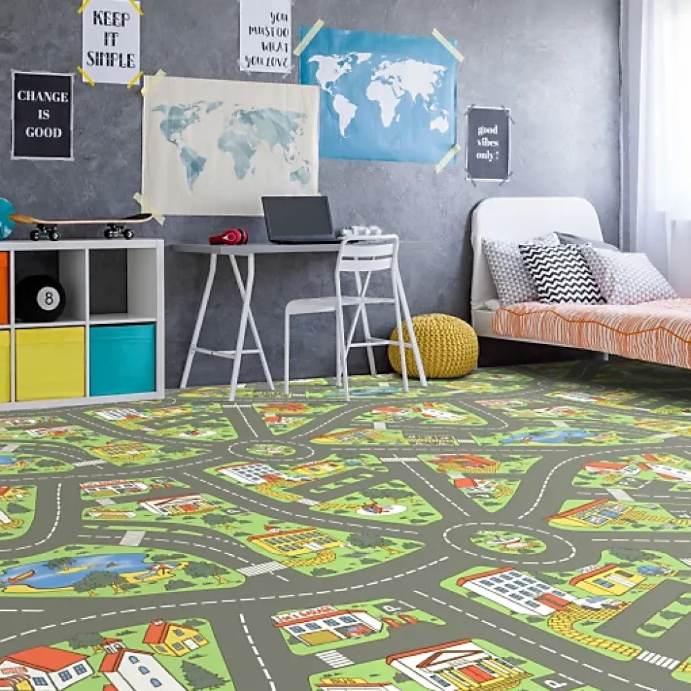 Décoweb Sol Vinyle Circuit voiture pour enfants City - Rouleau de 2m x 2m- Lino Sol Vinyle Pvc
