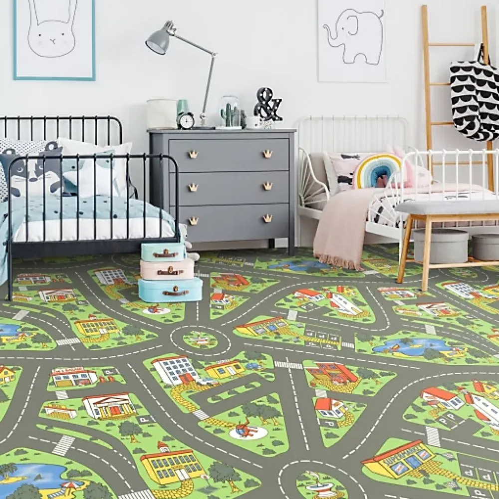 Décoweb Sol Vinyle Circuit voiture pour enfants City - Rouleau de 2m x 2m- Lino Sol Vinyle Pvc