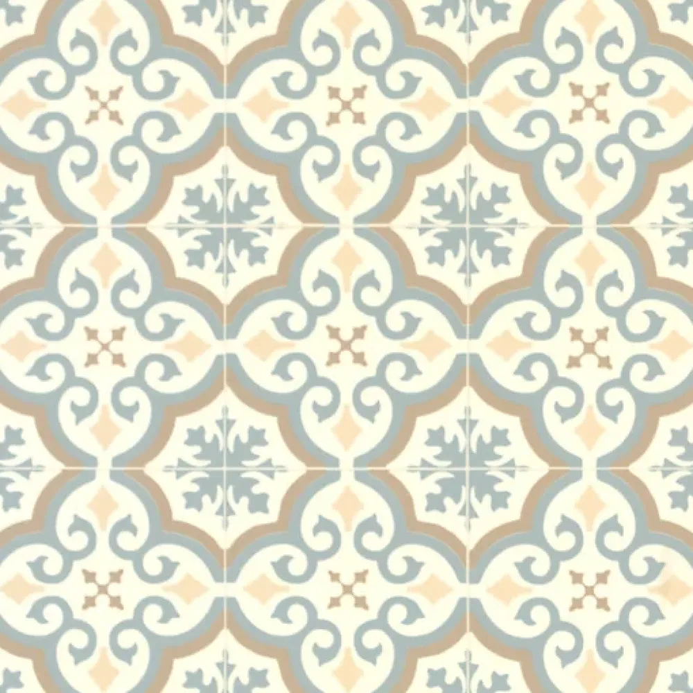Décoweb Lino Sol Vinyle Pvc<Sol Vinyle effet carreaux de ciment Bleu et ocre - Rouleau de 4m x 2m