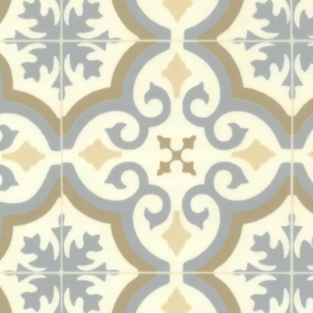 Décoweb Lino Sol Vinyle Pvc<Sol Vinyle effet carreaux de ciment Bleu et ocre - Rouleau de 4m x 2m