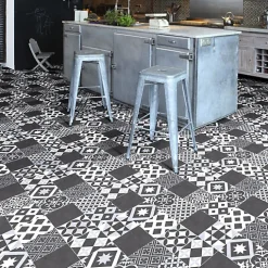 Décoweb Sol Vinyle effet Carreaux noir et blanc - Rouleau de 4m x 3m- Lino Sol Vinyle Pvc