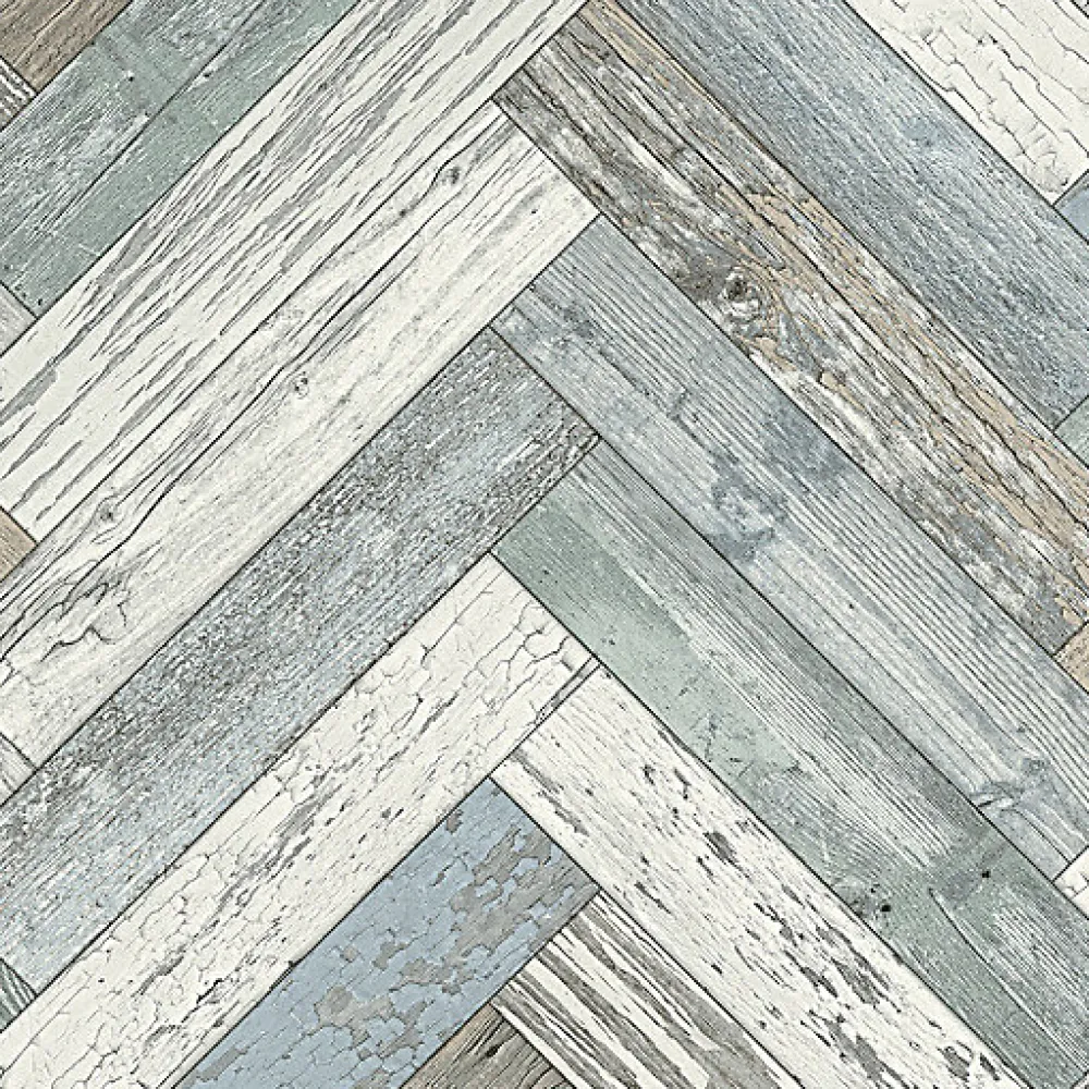 Décoweb Sol Vinyle effet parquet usé chevron coloré - Rouleau de 3m x 3m- Lino Sol Vinyle Pvc
