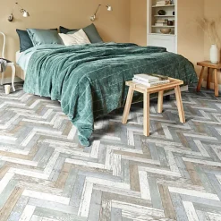 Décoweb Sol Vinyle effet parquet usé chevron coloré - Rouleau de 3m x 3m- Lino Sol Vinyle Pvc