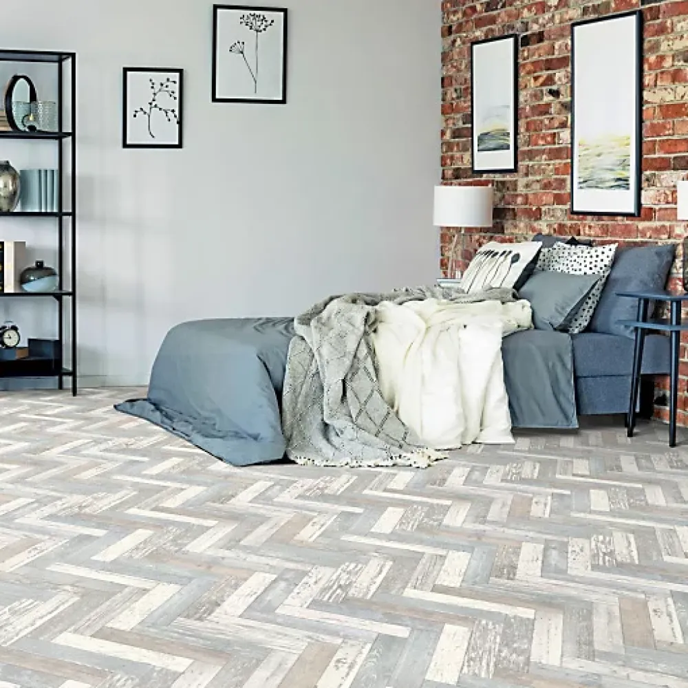 Décoweb Sol Vinyle effet parquet usé chevron coloré - Rouleau de 3m x 3m- Lino Sol Vinyle Pvc